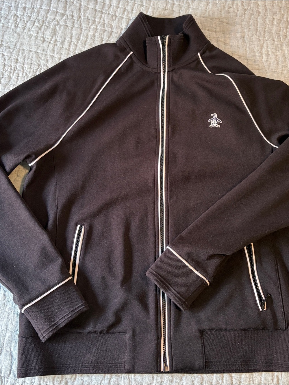 Original Penguin Black Full-Zip Track Jacket with White Piping